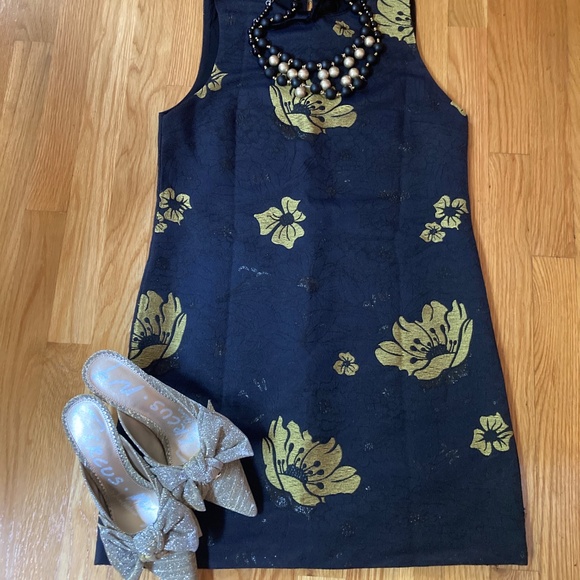 ZARA Retro Black and Gold Jacquad Shift Dress Sz S - Picture 5 of 5